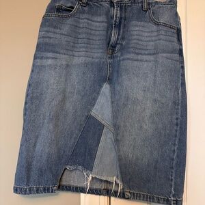 Denim Midi Skirt with Front Slit